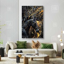 SML Tablo Siyah At ve Gold Yeleli Saçlar Kara At Kafası Michelangelo Greg Collins Dikey Kanvas Tablo