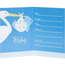 Sökmen Store Parti Baby Boy Stork Temalı Mavi Renk Baby Shower Davetiye 8 Adet