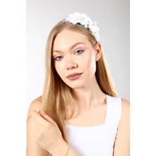 Eva Flore Beyaz Çiçekli Incili Yeni Doğum Lohusa Gelin Nikah Nişan Taç