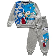 Şeker Kids Erkek Çocuk Gri Pamuklu 2 Iplik Şardonlu Sonic Figürlü Eşofman Takımı