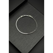 Frnch 3mm Zirkon Taşlı Siyah-Beyaz Renk Tennis Erkek Bileklik FRJ12204-3204-SB