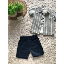 Kuzu Baby Boutique Çizgili Gömlekli Şortlu 3'lü Alt Üst Takım