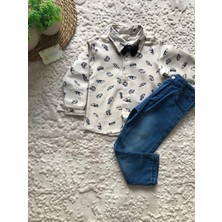 Kuzu Baby Boutique Araba Desenli Papyonlu Gömlek Pantolon Takım