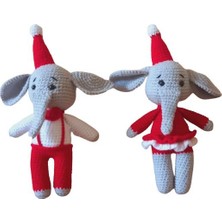 Mutlu Yılbaşı Filleri Amigurumi Organik Oyuncak