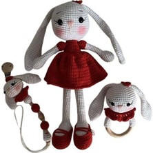 Uzun Kulak Kırmızı Tavşan Seti Amigurumi Organik Oyuncak