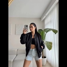 Tarz Yeri Unisex Içi Astarlı Düz Bomber Ceket - Siyah