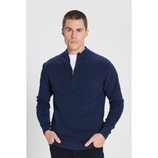 Wrangler Regular Fit Normal Kesim %100 Pamuk Fermuar Detaylı Lacivert Triko Kazak