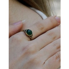 Esha Store Doğal Taş Yeşil Akik Yuvarlak Doğal Taşlı Antik Ayarlanabilir Kadın Yüzük EUY40YA