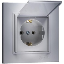 Makel Topraklı Priz Kapaklı Gümüş Karea