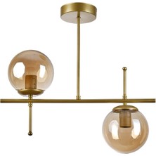 Woodhub Feris Modern Tasarım Salon Mutfak Yatak Odası Eskitme Renk Bal Camlı 2 Li Avize