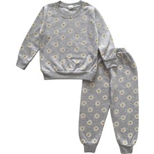 Şeker Kids Kız Çocuk Pamuklu 2 Iplik Şardonlu Gri Papatya Desen Pijama Takımı