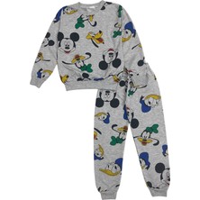 Şeker Kids Erkek Çocuk Pamuklu Gri Mickey Mouse Desen Pijama Takımı