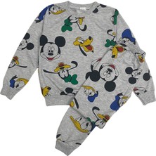 Şeker Kids Erkek Çocuk Pamuklu Gri Mickey Mouse Desen Pijama Takımı