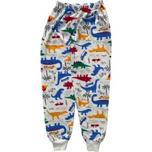 Şeker Kids Erkek Çocuk Pamuklu 2 Iplik Beyaz Dinazor Desen Pijama Takımı