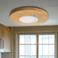 Woodhub 42 cm  - Yuvarlak Meşe Kaplama LED Tavan Aydınlatması, Yatak Odası, Koridor, Banyo Lambası