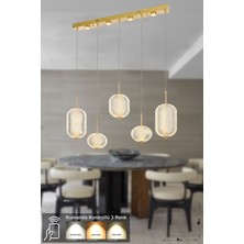 Woodhub Torino 5'li Power Ledli Kumandalı Modern Yemek Masası Üstü Avize, 3 Renk: Sarı-Beyaz-Gün Işığı-Gold