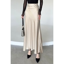 Maude Kadın Siyah Floş Viskon Saten Kemeri Lastikli Fermuarlı Maxi Boy A Line Etek