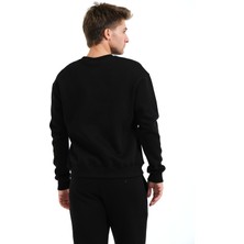 Justever Bisiklet Yaka Nakışlı Şardonlu Içi Polarlı Siyah Erkek Sweatshirt - Volar