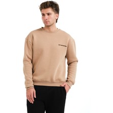 Justever Bisiklet Yaka Nakışlı Şardonlu Içi Polarlı Vizon Erkek Sweatshirt - Volar