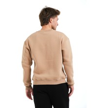 Justever Bisiklet Yaka Nakışlı Şardonlu Içi Polarlı Vizon Erkek Sweatshirt - Volar