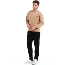 Justever Bisiklet Yaka Nakışlı Şardonlu Içi Polarlı Vizon Erkek Sweatshirt - Volar