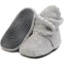 Ella Bonna Polar Bebek Pandufu Gri Organik Pamuk Astar ile Kaydırmaz Tabanlı Erkek Çocuk Ev Patiği
