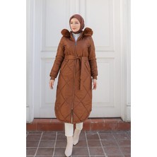 Armine Trend Baklava Desen Kuşaklı Mont Badem 24KT709