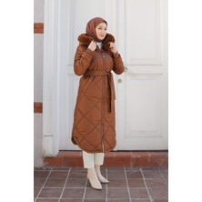 Armine Trend Baklava Desen Kuşaklı Mont Badem 24KT709
