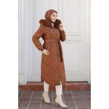 Armine Trend Baklava Desen Kuşaklı Mont Badem 24KT709