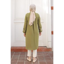 Armine Trend Gömlek Yaka Cep Detaylı Düğmeli Tunik Yağ Yeşili 24KT475