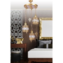 Woodhub Verona 3 Lü Lü x  Taşlı Sarkıt Avize (Gold)