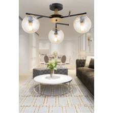 Woodhub Peyda 3'lü Siyah Eskitme Bal Camlı Modern Koridor Yatak Odası Salon Avize