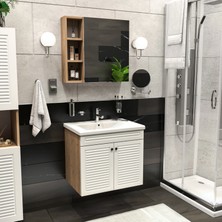 Yıldız Elegance Panjur Kapaklı Aynalı Lavabolu - Askılı Banyo Lavabo Dolabı Seti Ahşap - Beyaz