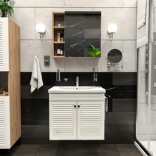 Yıldız Elegance Panjur Kapaklı Aynalı Lavabolu - Askılı Banyo Lavabo Dolabı Seti Ahşap - Beyaz