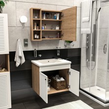 Yıldız Elegance Panjur Kapaklı Aynalı Lavabolu - Askılı Banyo Lavabo Dolabı Seti Ahşap - Beyaz