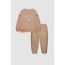 Magu Unisex Çocuk Slogan Desenli Pamuklu Sweatshirt Eşofman Tayt Alt-Üst Takım