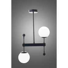 Woodhub Mirza 2 Li Siyah Plafonyer Avize-Beyaz Camlı