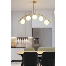 Woodhub Le-Man Modern Tasarım Eskitme Kasa Kapalı Beyaz Camlı Yemek Masası Üstü -Salon 5 Li Avize
