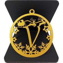 Ng Puzzle Özel Tasarım,Yılbaşı Temalı Ahşap El Boyaması Harfler, Özel Ahşap  Kutusunda Antik Altın Renk – (V)