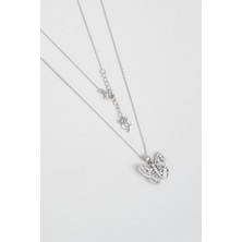 So CHIC Beyaz Kelebek 18 Ayar Beyaz Altın Kaplama 45cm Gümüş Kolye