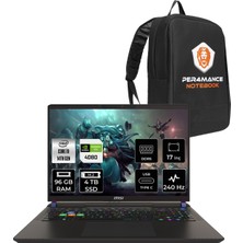 Msı Vector 17 Hx Intel Core I9 14900HX 96GB 4tb SSD RTX4080/12GB 175W 17" Qhd+ 240Hz Fdos Taşınabilir Bilgisayar & Per4 Çanta A14VHG838XTRP340