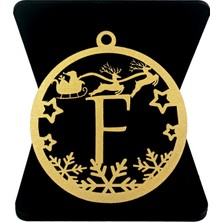 Ng Puzzle Özel Tasarım,Yılbaşı Temalı Ahşap El Boyaması Harfler, Özel Ahşap  Kutusunda Antik Altın Renk – (F)