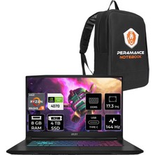 Msı Katana A17 Amd Ryzen 9 8945HS 8gb 4tb SSD RTX4070/8GB 105W 17.3" Fhd 144Hz Fdos Taşınabilir Bilgisayar & Per4 Çanta B8VG862XTRP305