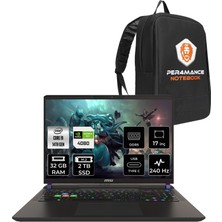 Msı Vector 17 Hx Intel Core I9 14900HX 32GB 2tb SSD RTX4080/12GB 175W 17" Qhd+ 240Hz Fdos Taşınabilir Bilgisayar & Per4 Çanta A14VHG838XTRP319