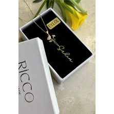 Ricco Jewellery 14 K Gold Kaplama 925 Ayar Gümüş Doğduğun Ay Yeşeren Çiçekli Isim Kolye