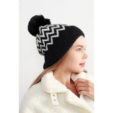 Remsa Zigzag Desenli Kadın Bere Rkş-19 Beyaz Siyah