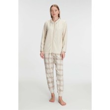 Markano  Fermuarlı Uzun Kol Sweatshirt Pantolon Takım Viskon ve Pamuklu Pijama Takımı