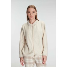 Markano  Fermuarlı Uzun Kol Sweatshirt Pantolon Takım Viskon ve Pamuklu Pijama Takımı