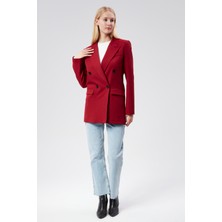 Bolivente Bordo Regular Astarlı Kruvaze Kapama Dokuma Oversize Blazer Ceket