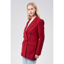 Bolivente Bordo Regular Astarlı Kruvaze Kapama Dokuma Oversize Blazer Ceket